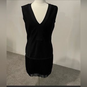 Black, fringe, gold zipper cocktail dress. Size 16